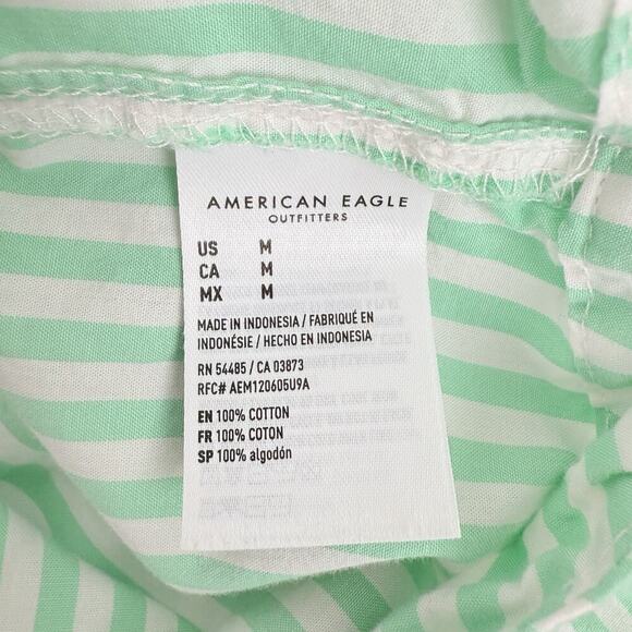 American Eagle Cropped Button Up Shirt Women M Striped Green Flip Cuff Oversized - Picture 10 of 16